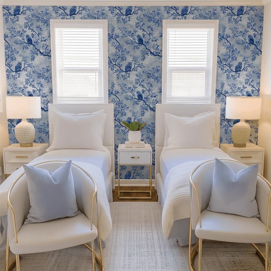 Owl at Dusk Faux Grasscloth Wallpaper - Benton Lane Home - Lemon Park