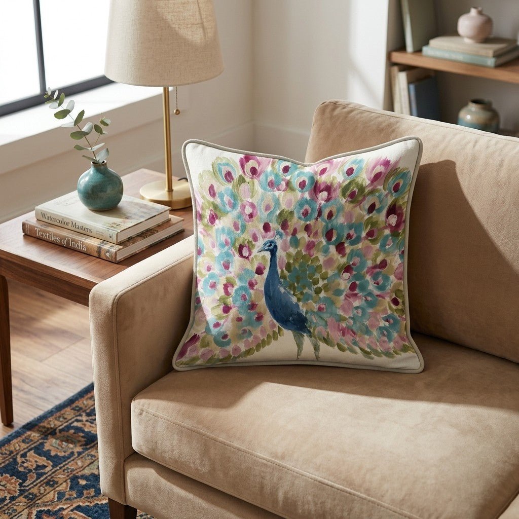 Painted Peacock Throw Pillow - Benton Lane Home - Hillcroft Home