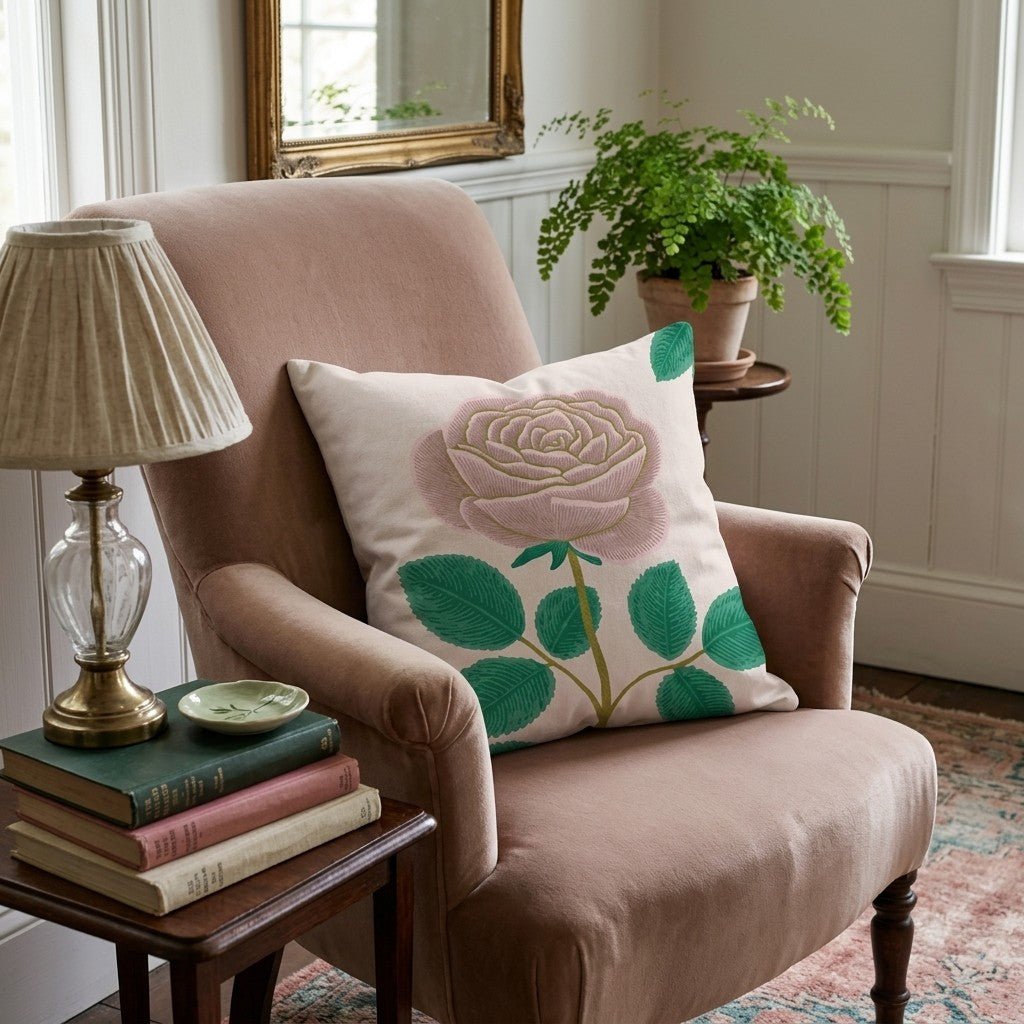 Pale Pink Rose Throw Pillow - Hillcroft Home