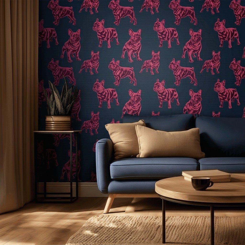 Pardon My Frenchie Faux Grasscloth Wallpaper - Painted Paper