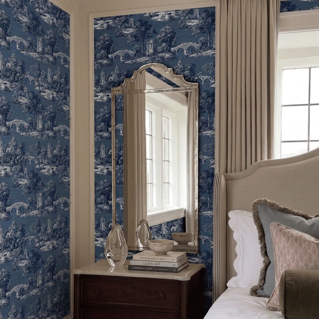 Parisian Stroll Toile Faux Grasscloth Wallpaper - Painted Paper
