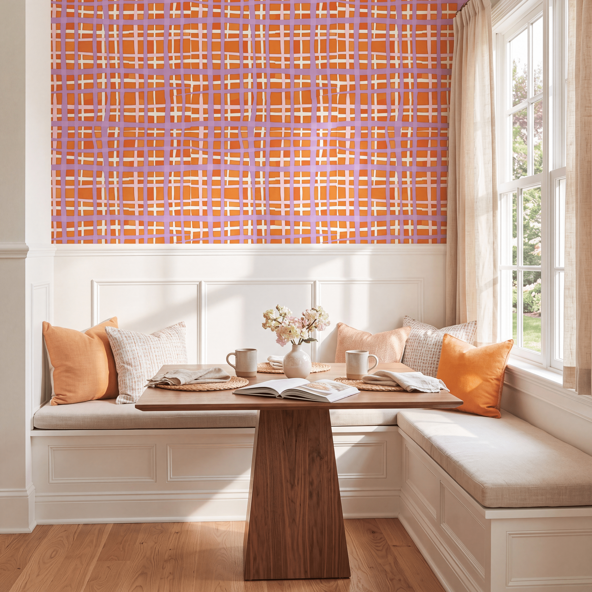 Peachy Gridlock Wallpaper - Benton Lane Home - Lemon Park