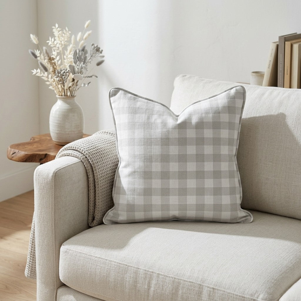 Pearl's Haven Fog Gingham Throw Pillow - Benton Lane Home - Lemon Park