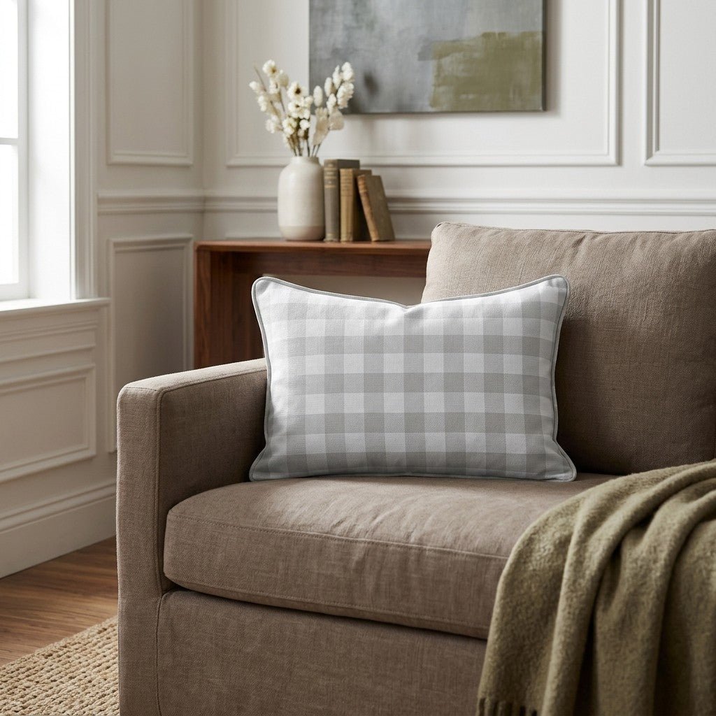 Pearl's Haven Fog Gingham Throw Pillow - Benton Lane Home - Lemon Park
