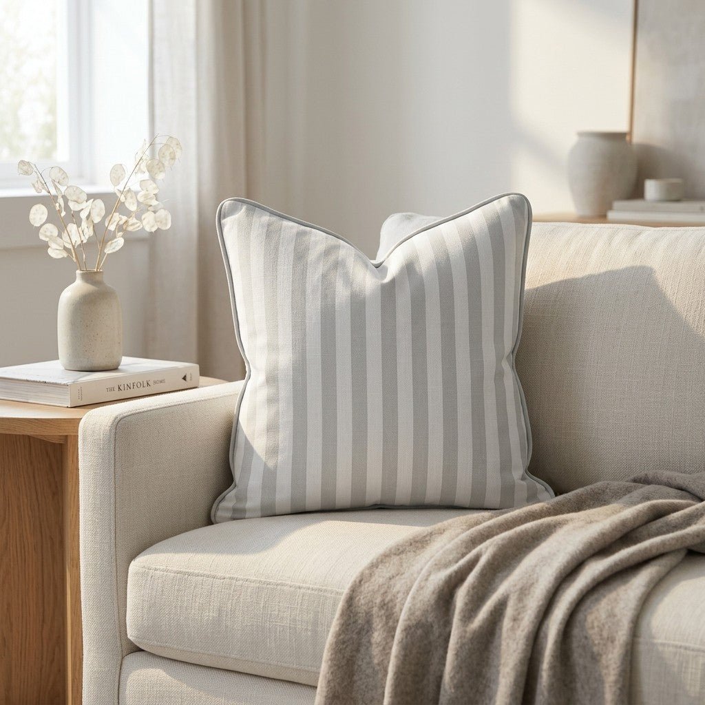 Pearl's Haven Fog Stripes Throw Pillow - Benton Lane Home - Lemon Park