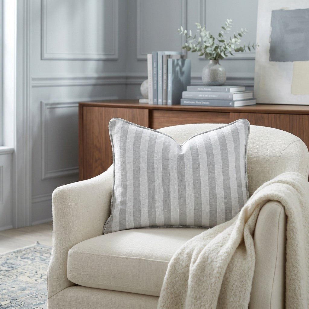 Pearl's Haven Fog Stripes Throw Pillow - Benton Lane Home - Lemon Park