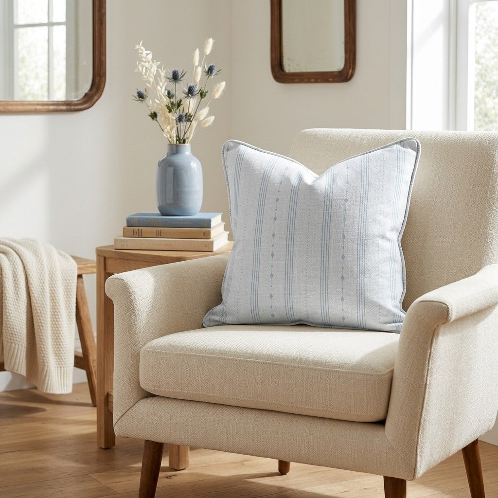Pearl's Haven Spring Blue Stripes Throw Pillow - Benton Lane Home - Lemon Park