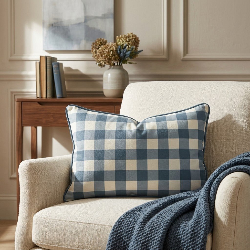 Pearl's Haven Teal Gingham Throw Pillow - Benton Lane Home - Lemon Park