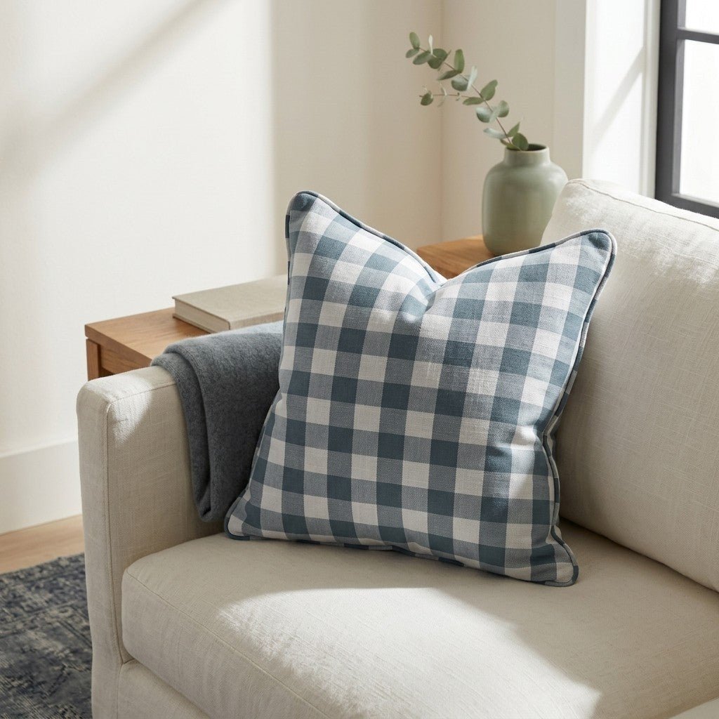 Pearl's Haven Teal Gingham Throw Pillow - Benton Lane Home - Lemon Park