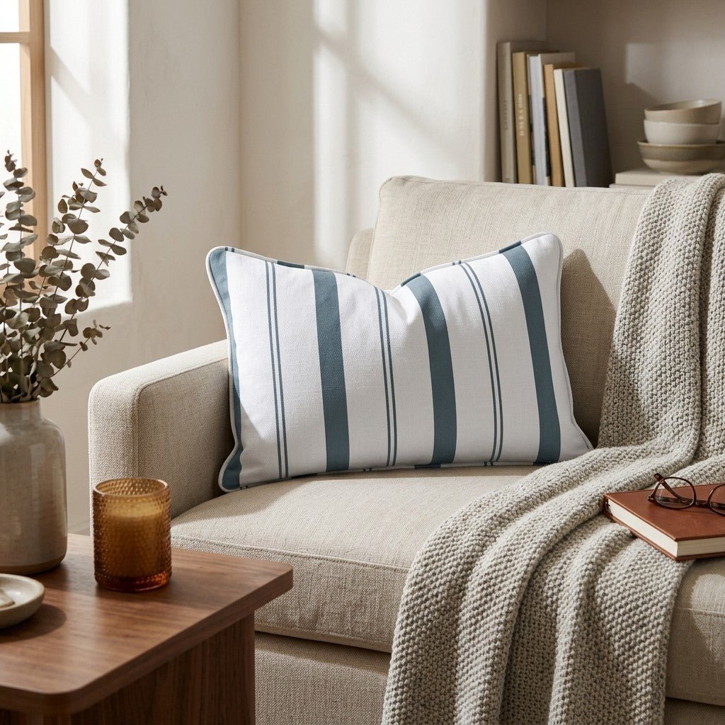 Pearl's Haven Teal Stripes Throw Pillow - Benton Lane Home - Lemon Park