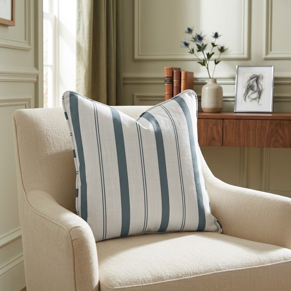 Pearl's Haven Teal Stripes Throw Pillow - Benton Lane Home - Lemon Park