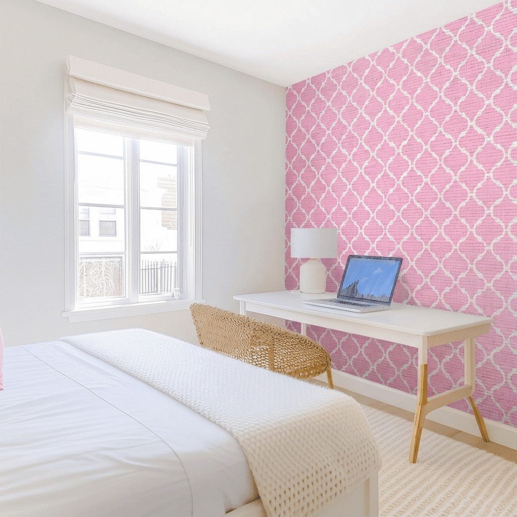 Petal Lattice Faux Grasscloth Wallpaper - Benton Lane Home - Lemon Park