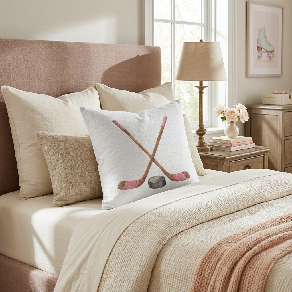 Pink Hockey Sticks Throw Pillow - Benton Lane Home - Hillcroft Home