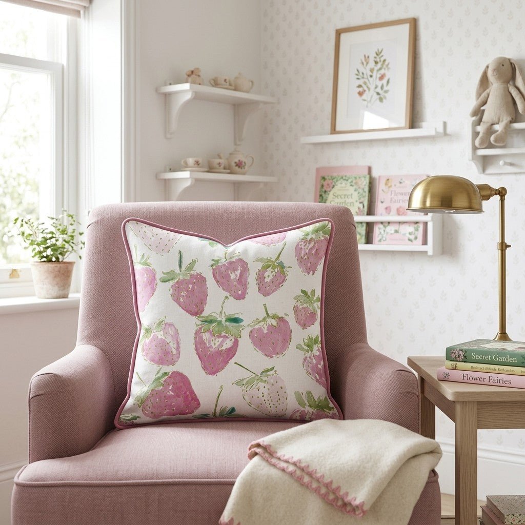 Pink Strawberries Throw Pillow - Benton Lane Home - Hillcroft Home