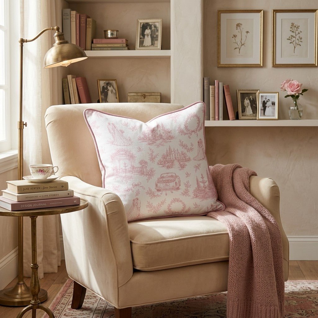 Pink Wedding Toile Throw Pillow - Benton Lane Home - Hillcroft Home