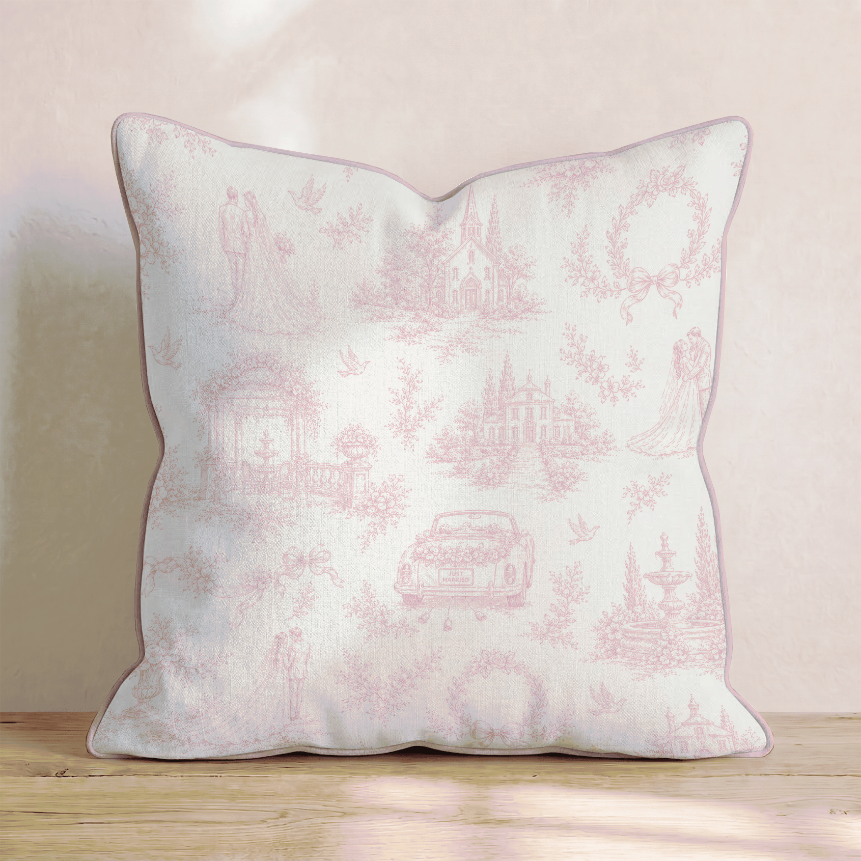 Pink Wedding Toile Throw Pillow - Benton Lane Home - Hillcroft Home