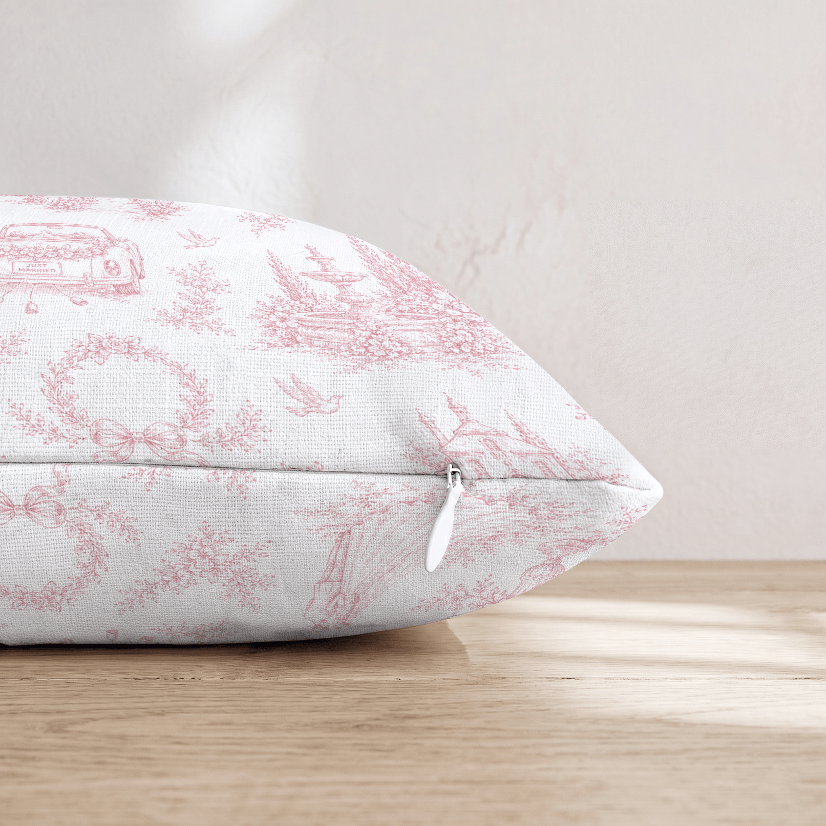Pink Wedding Toile Throw Pillow - Hillcroft Home