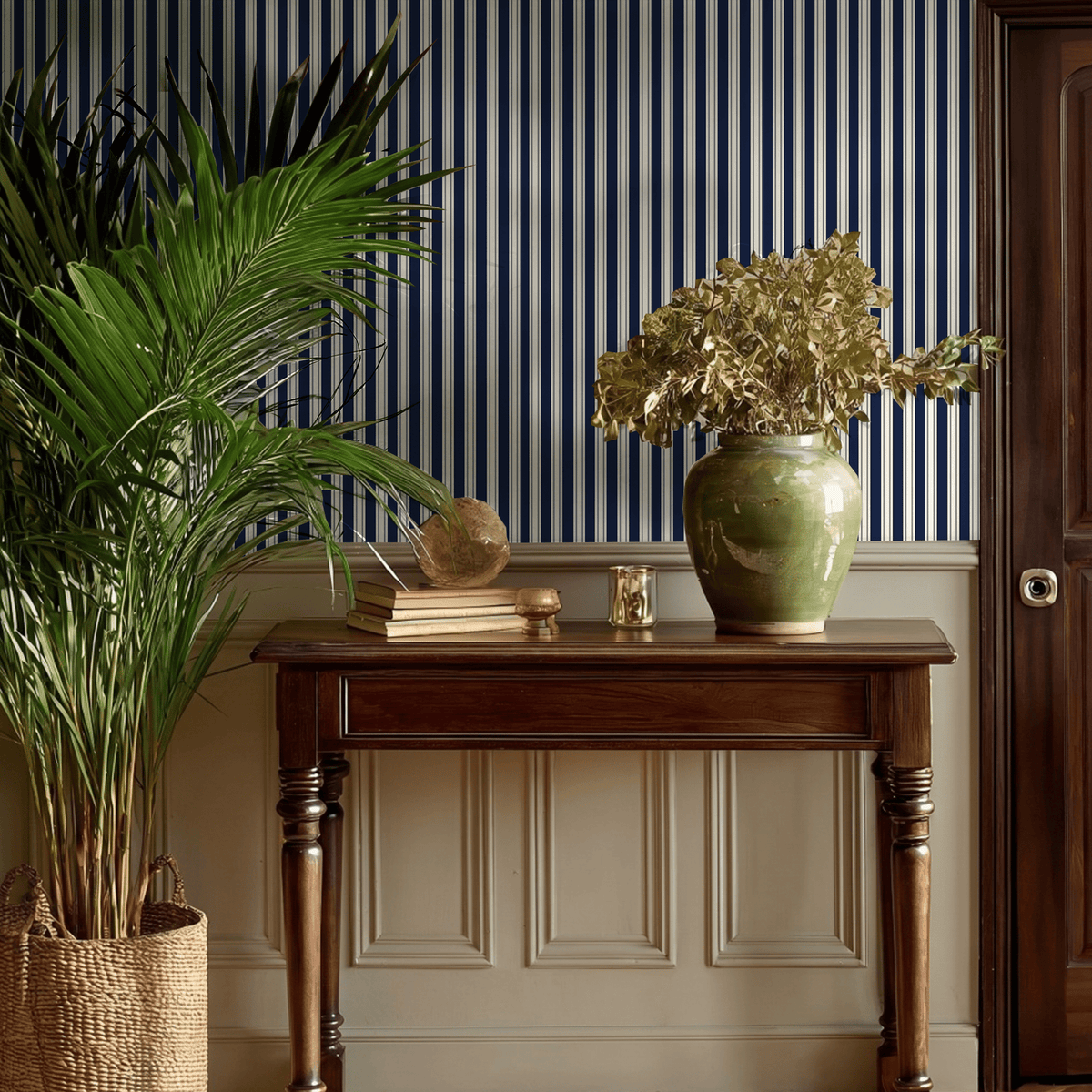 Pinstripe Blues Wallpaper - Painted Paper