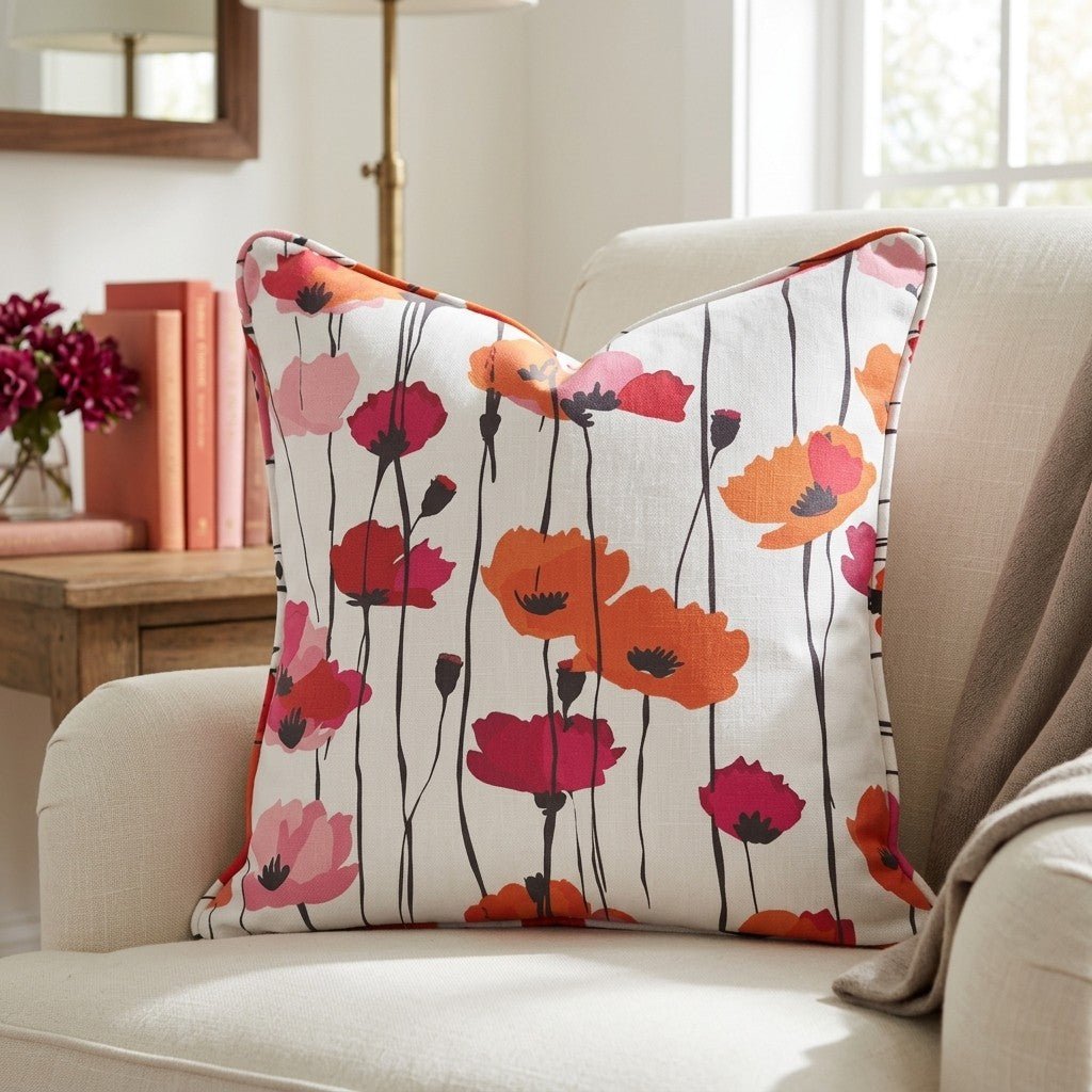 Piper's Poppy Parade Throw Pillow - Lemon Park