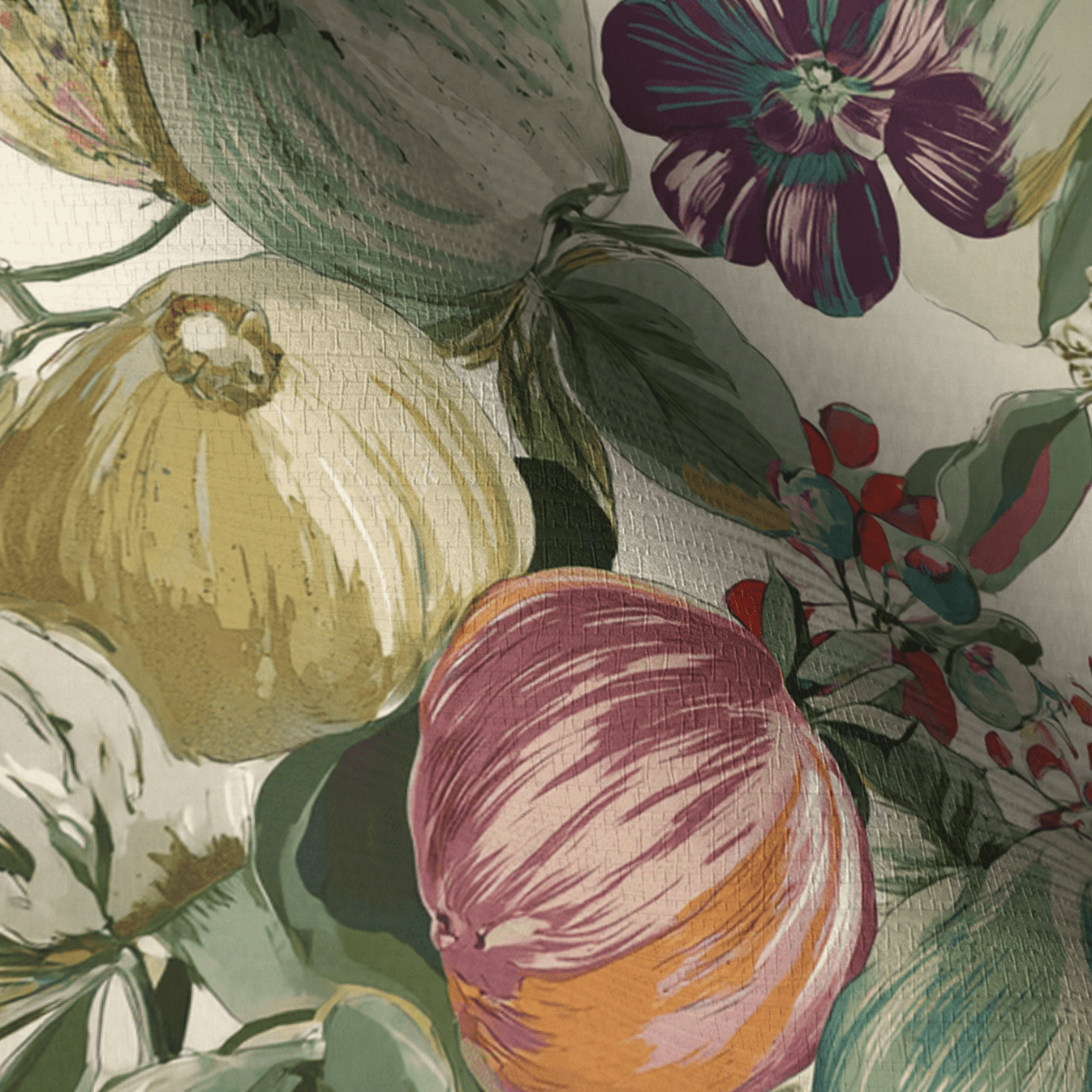 Pomegranate & Petals Faux Grasscloth Wallpaper - Painted Paper