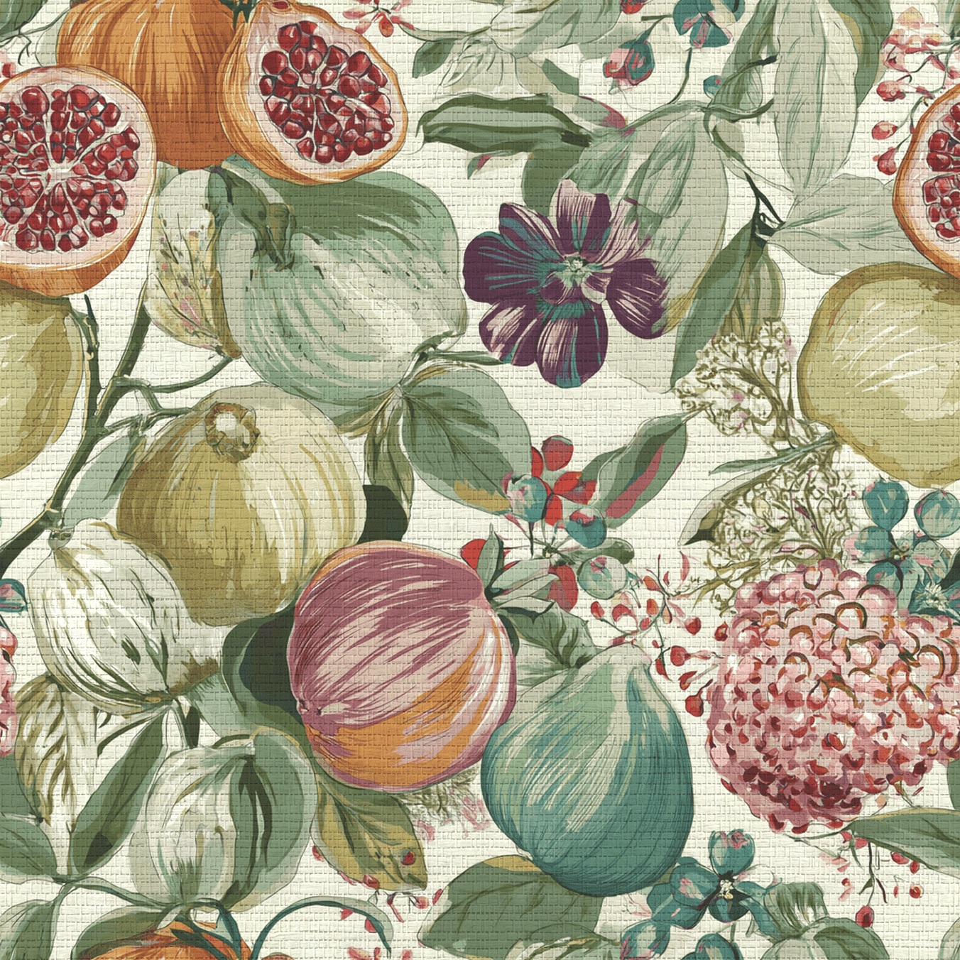 Pomegranate & Petals Faux Grasscloth Wallpaper - Painted Paper