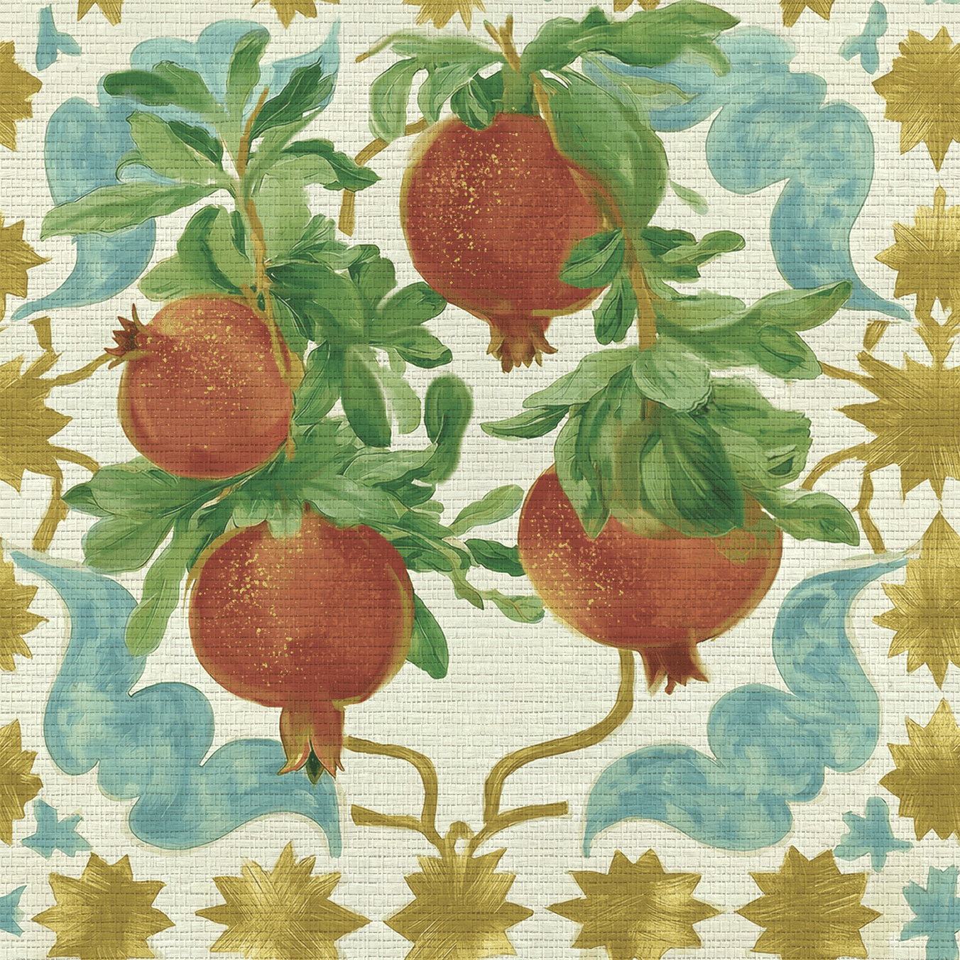 Pomegranate Postcard Faux Grasscloth Wallpaper - Painted Paper
