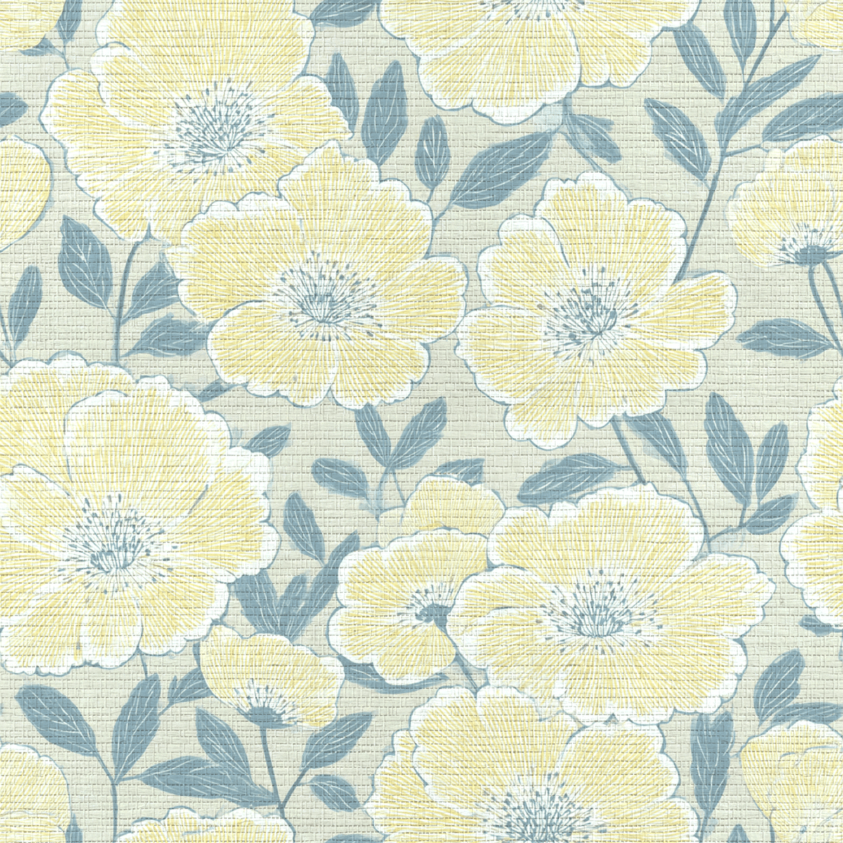 Porchlight Flowers Faux Grasscloth Wallpaper - Benton Lane Home - Lemon Park
