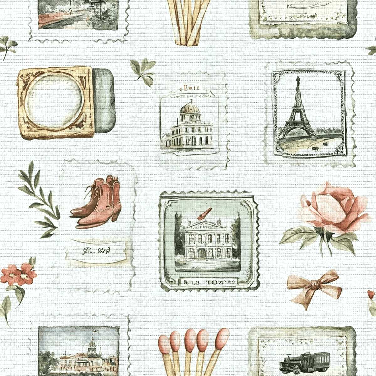 Postcards from Paris Faux Grasscloth Wallpaper - Benton Lane Home - Lemon Park