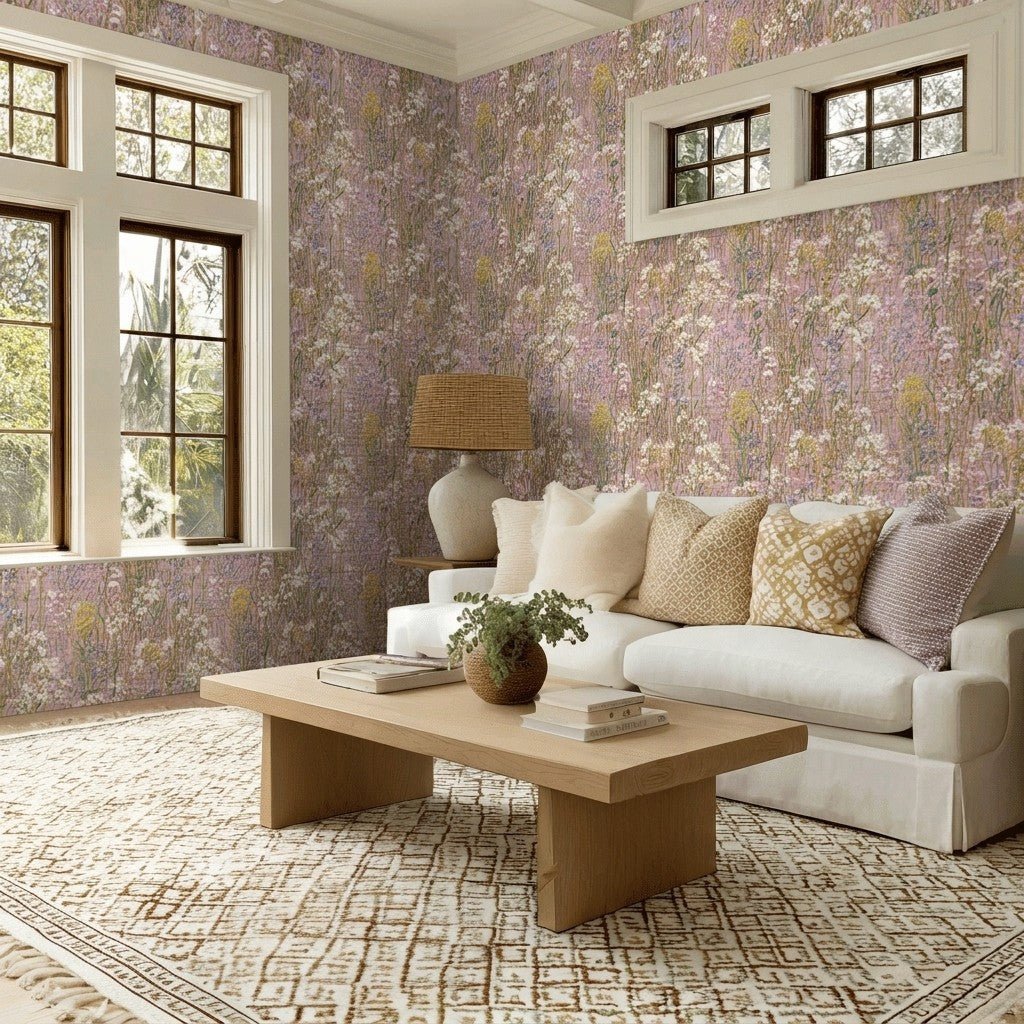 Pressed Florals Faux Grasscloth Wallpaper - Benton Lane Home - Lemon Park