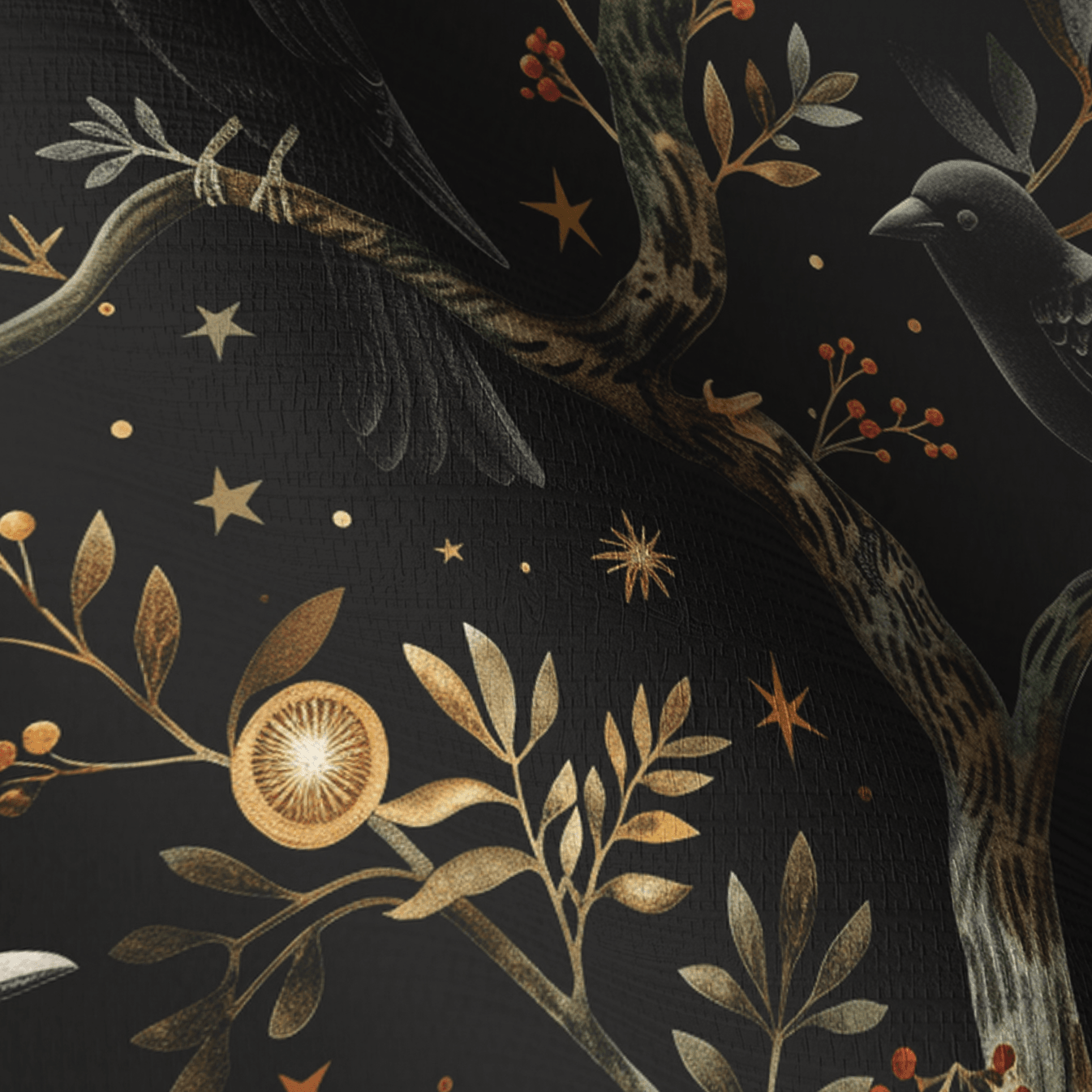 Ravens of Blackwood Faux Grasscloth Wallpaper - Painted Paper