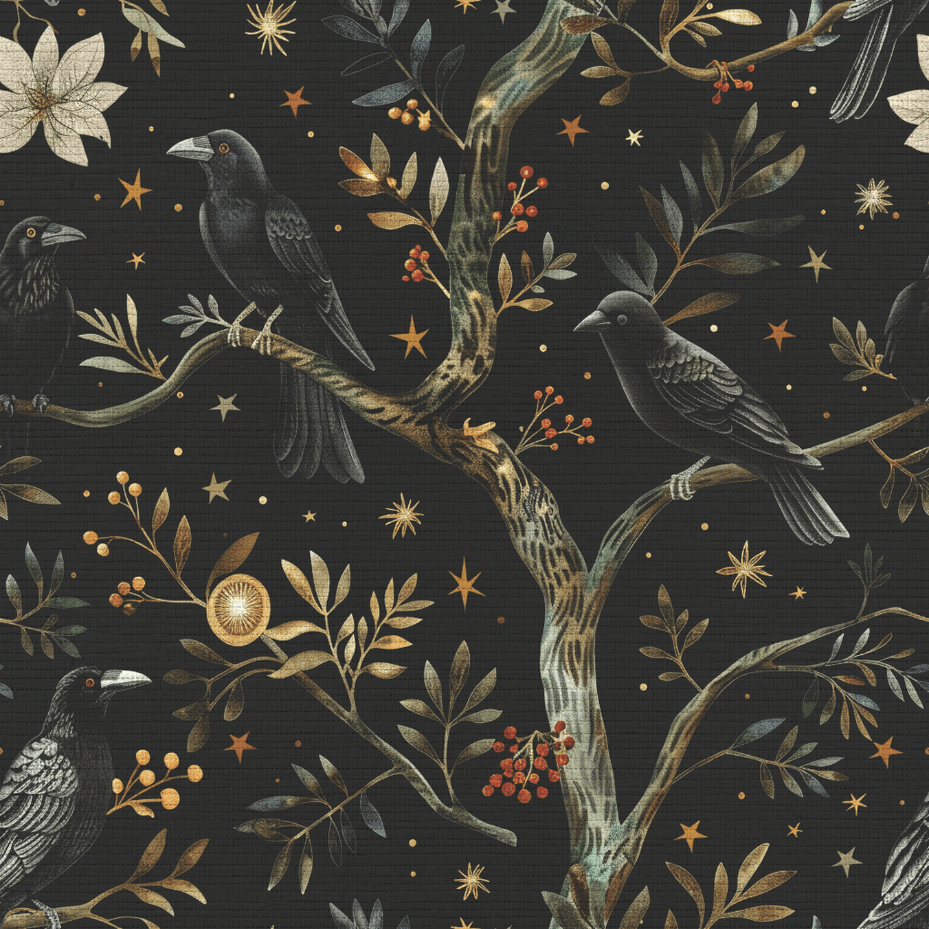 Ravens of Blackwood Faux Grasscloth Wallpaper - Painted Paper