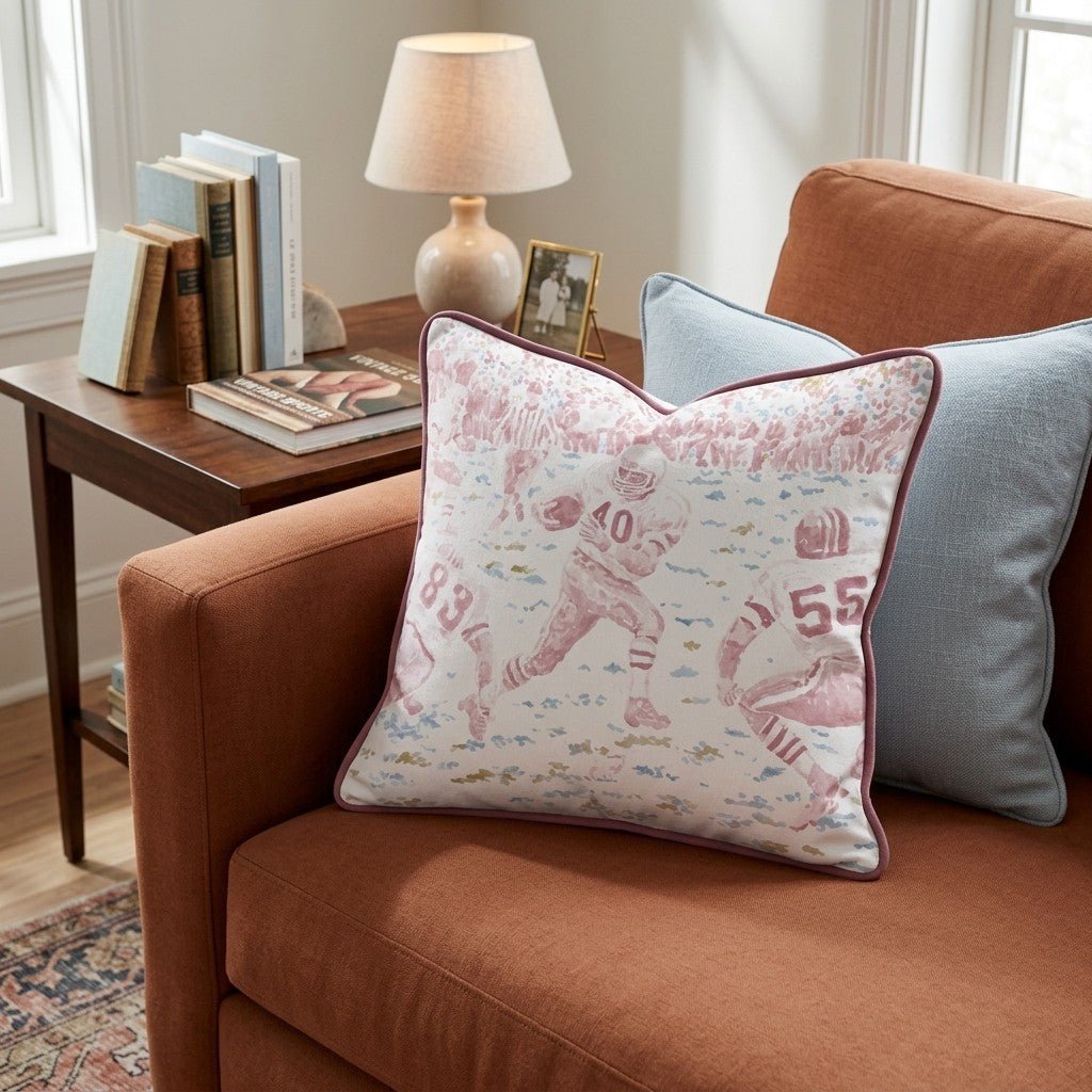 Red Football Scene Throw Pillow - Benton Lane Home - Hillcroft Home