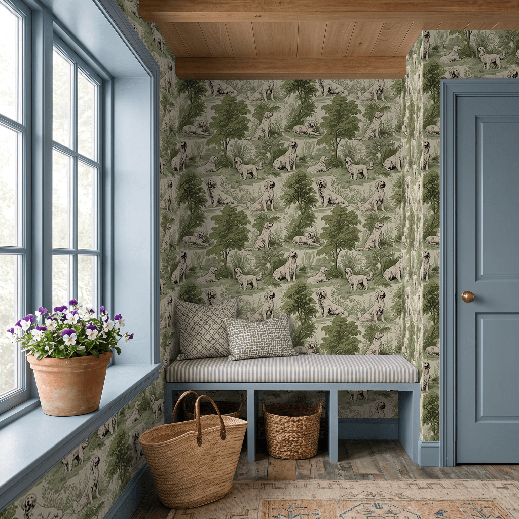 Retriever Toile Ink Wallpaper - Painted Paper