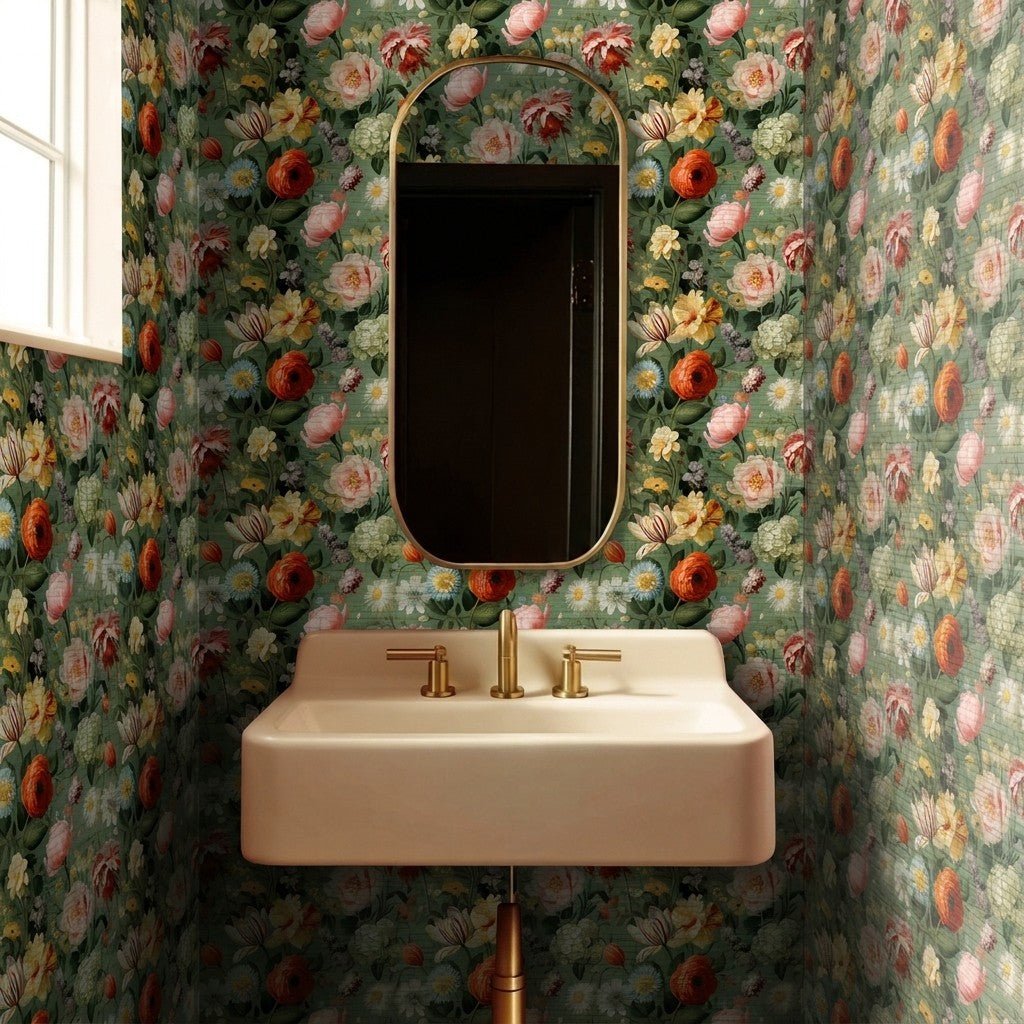 Romilly Floral Faux Grasscloth Wallpaper - Painted Paper