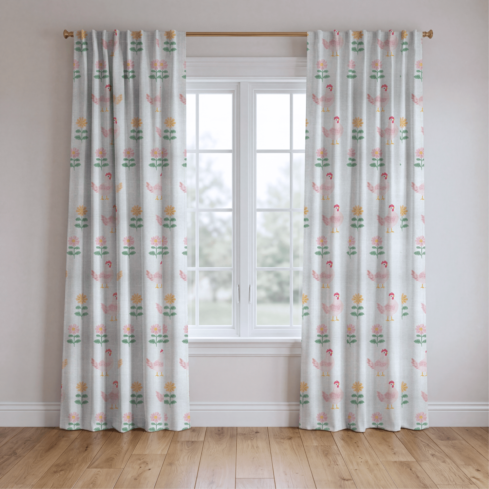 Rosy Roosters - Drapery - Benton Lane Home - Lemon Park
