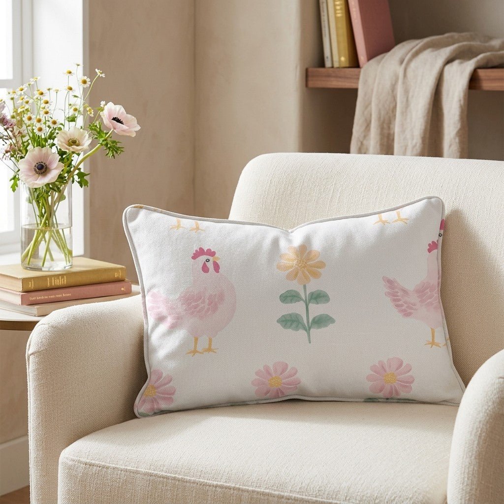 Rosy Roosters Throw Pillow - Benton Lane Home - Lemon Park