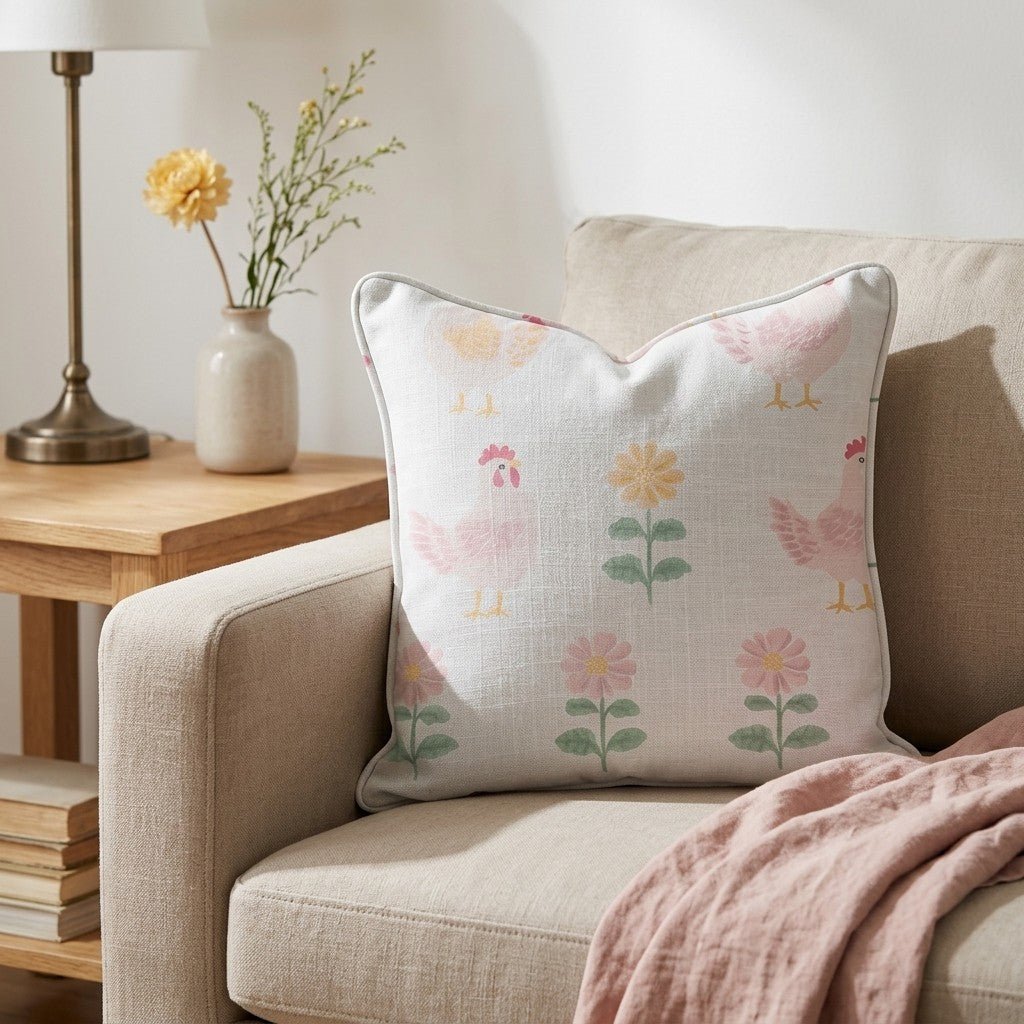 Rosy Roosters Throw Pillow - Benton Lane Home - Lemon Park