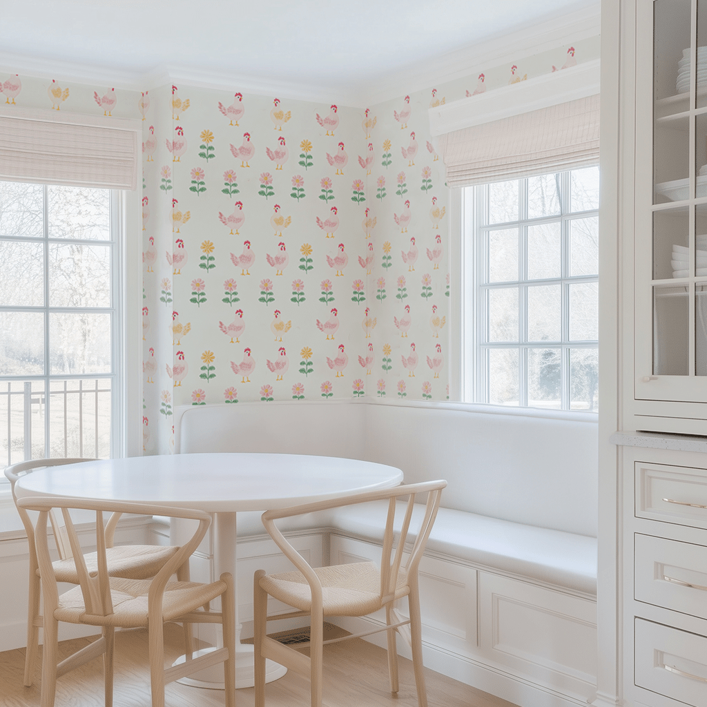 Rosy Roosters Wallpaper - Lemon Park