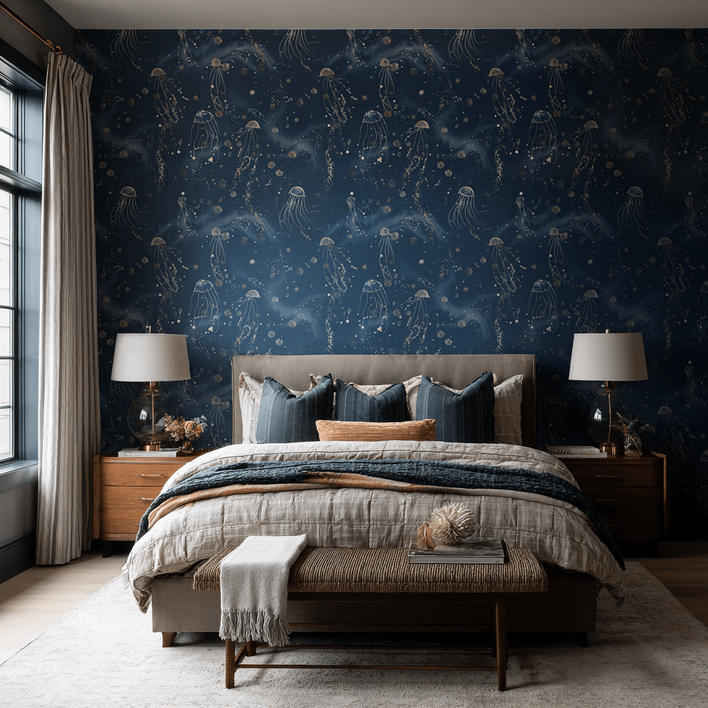 Roxanna Deep Sea Wallpaper - Benton Lane Home - Painted Paper