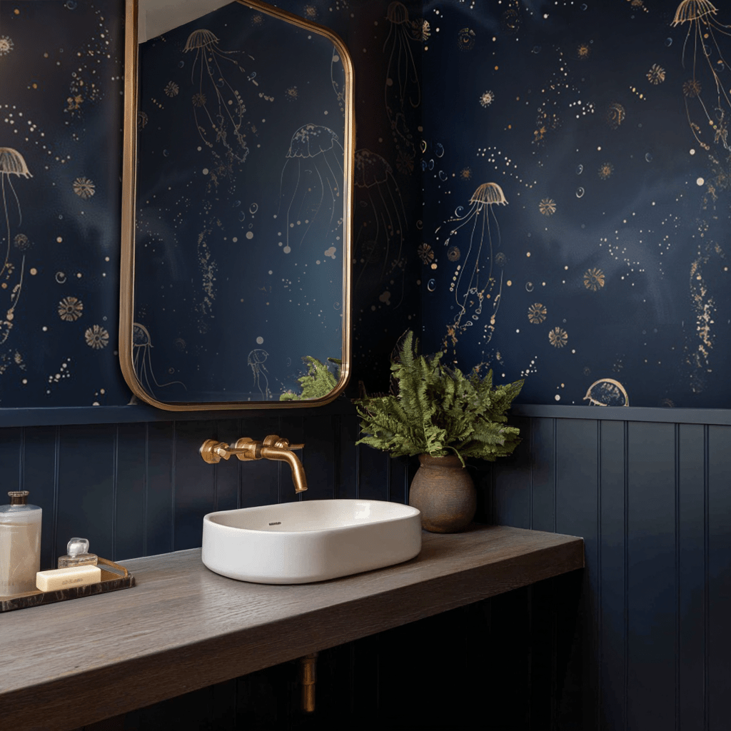 Roxanna Deep Sea Wallpaper - Benton Lane Home - Painted Paper