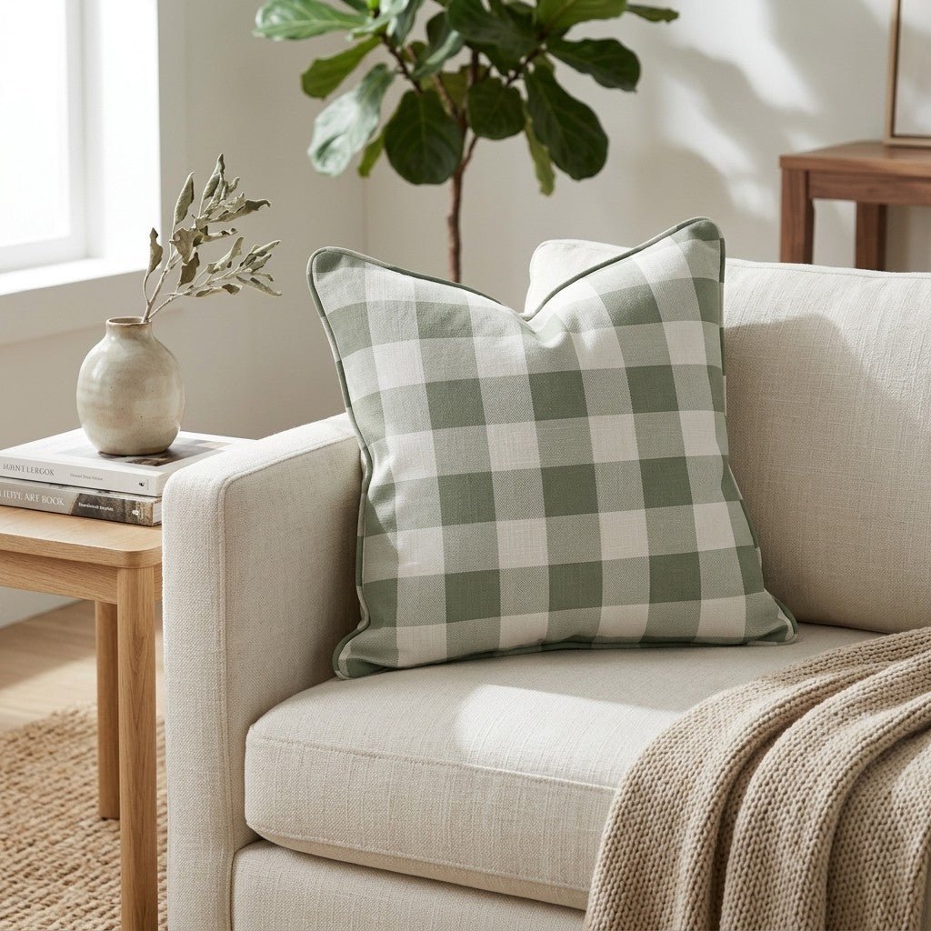 Sage Gingham Throw Pillow - Benton Lane Home - Lemon Park