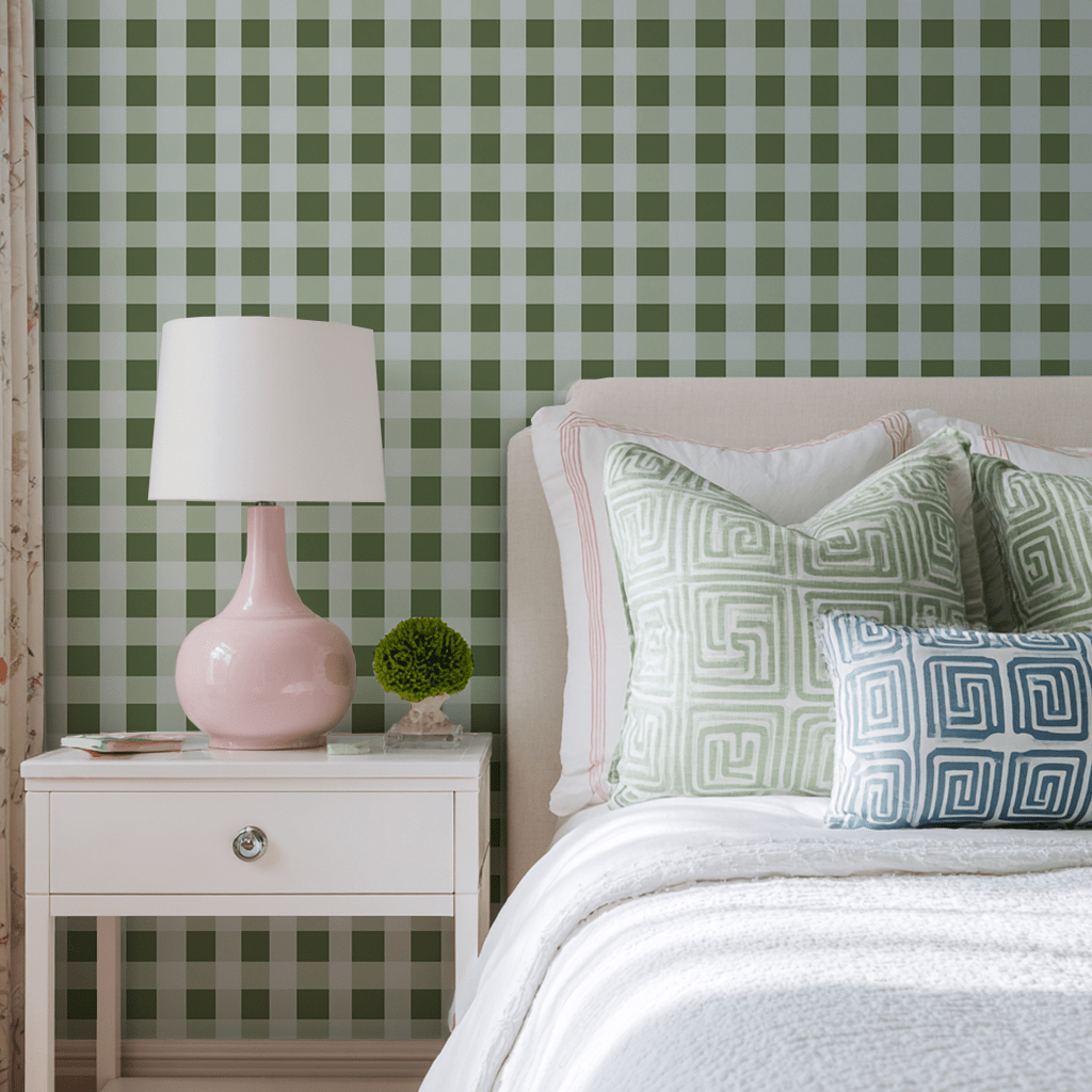 Sage Gingham Wallpaper - Lemon Park
