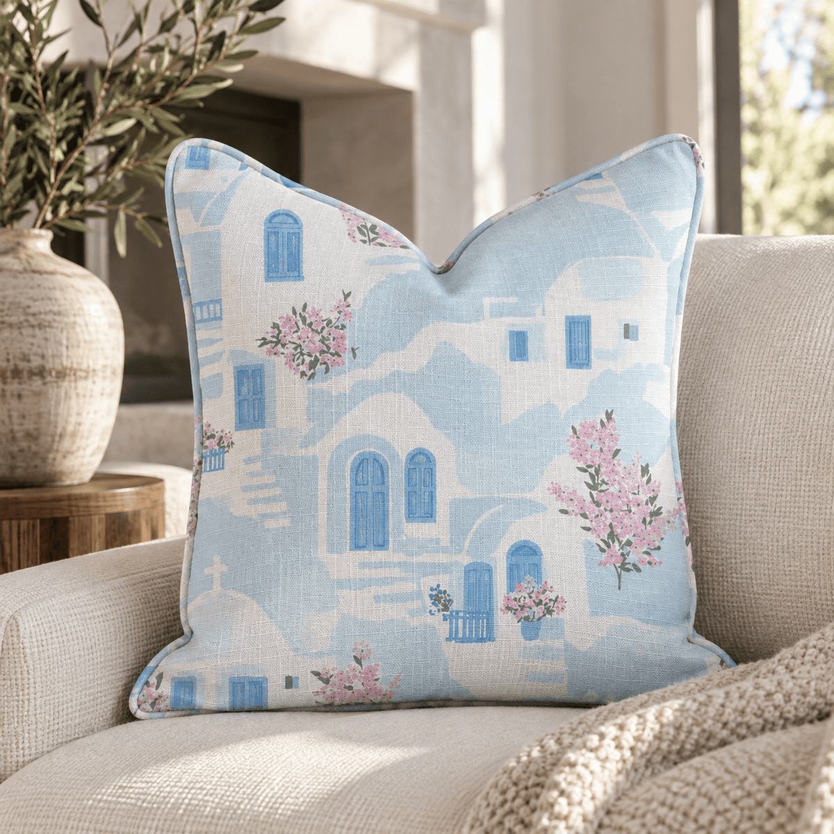 Santorini Sunset Throw Pillow - Benton Lane Home - Lemon Park