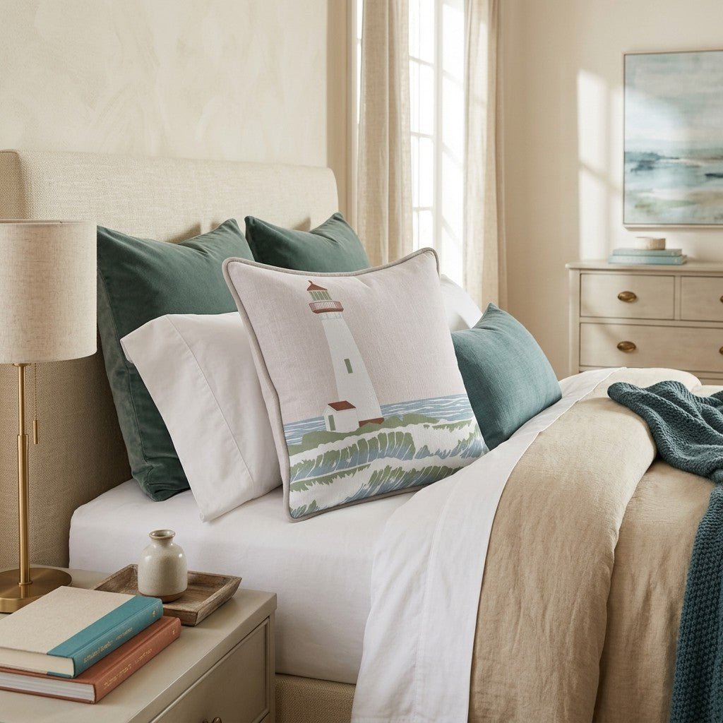 Seabreeze Lighthouse Throw Pillow - Hillcroft Home