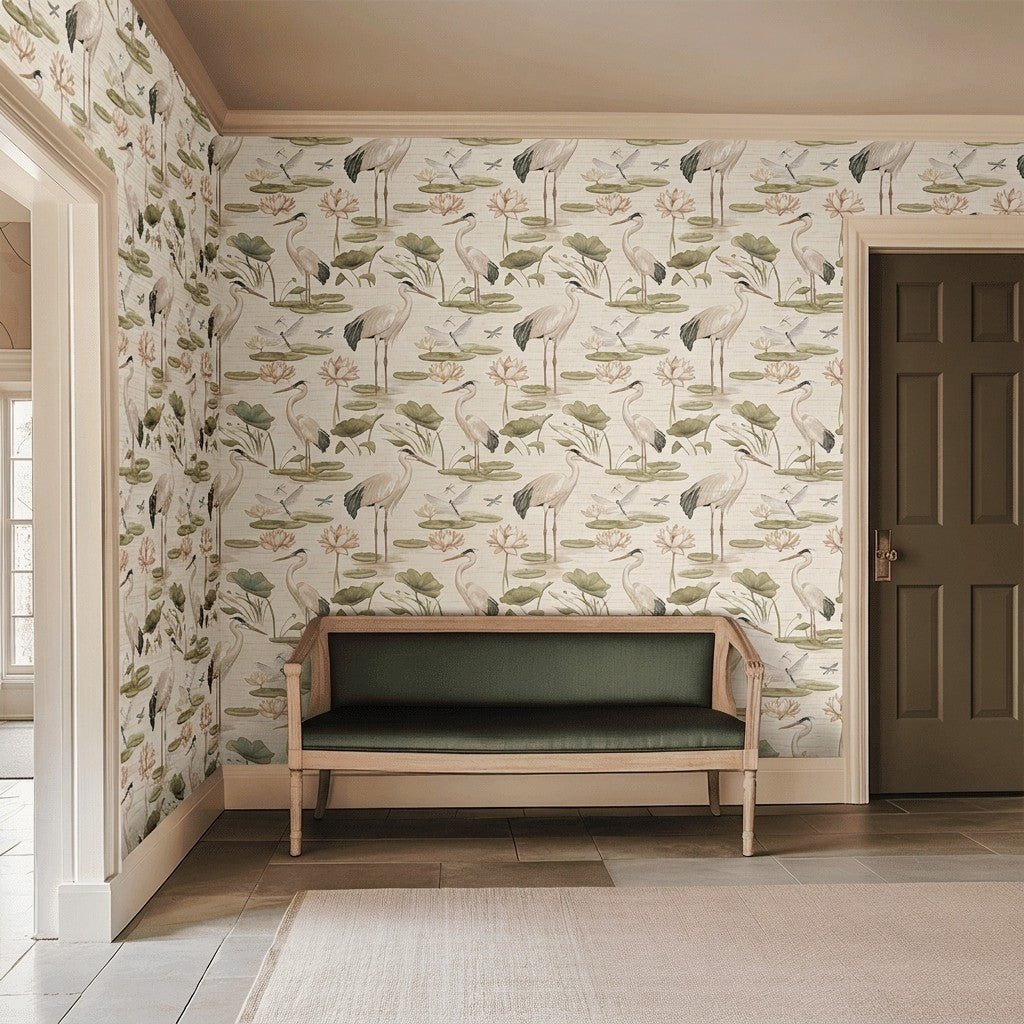 Silent Lilypond Faux Grasscloth Wallpaper - Painted Paper