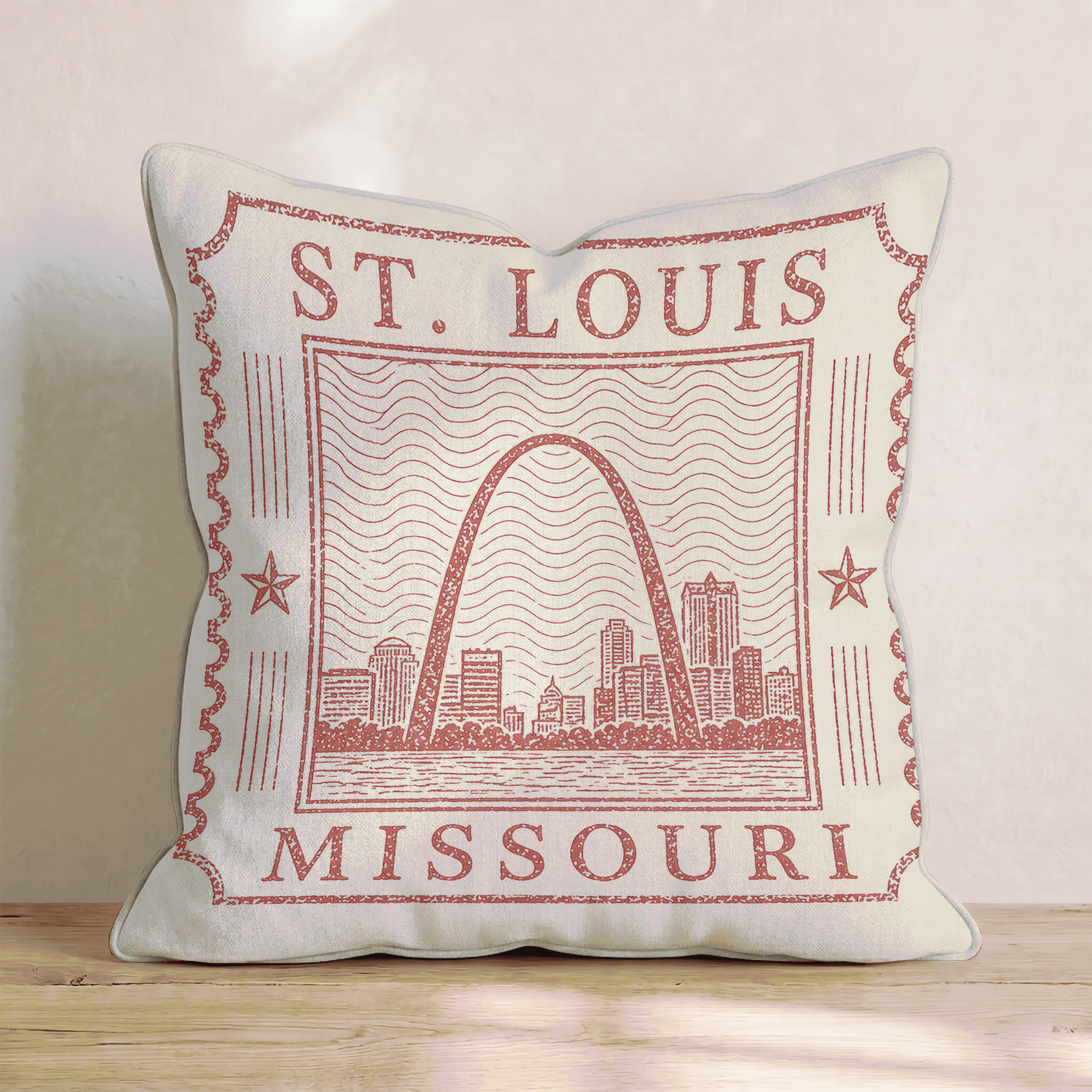 St. Louis Travel Stamp Throw Pillow - Benton Lane Home - Hillcroft Home