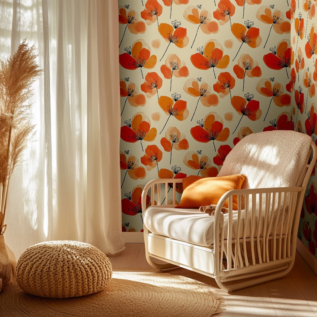 Sunset Poppies Wallpaper - Benton Lane Home - Painted Paper
