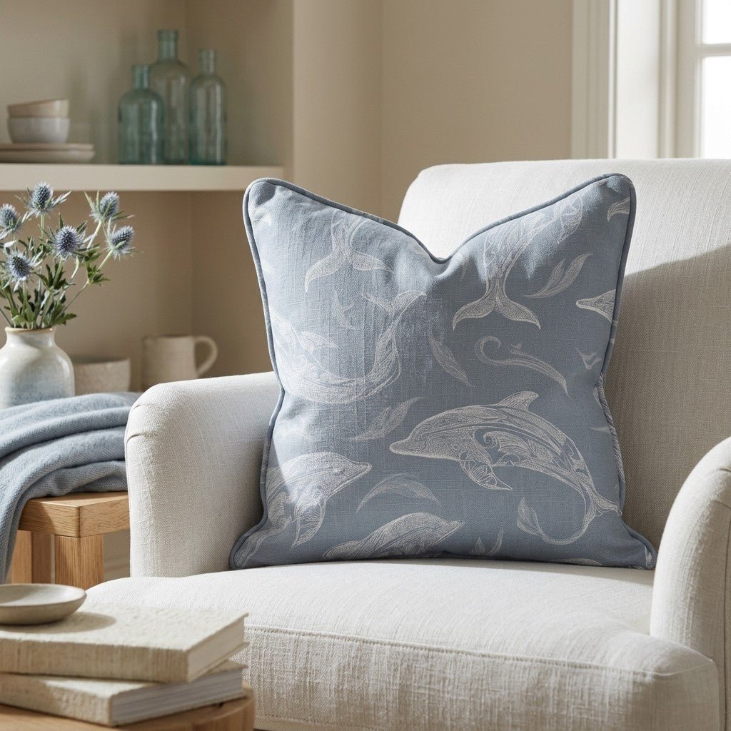 Swim With Dolphins Throw Pillow - Lemon Park