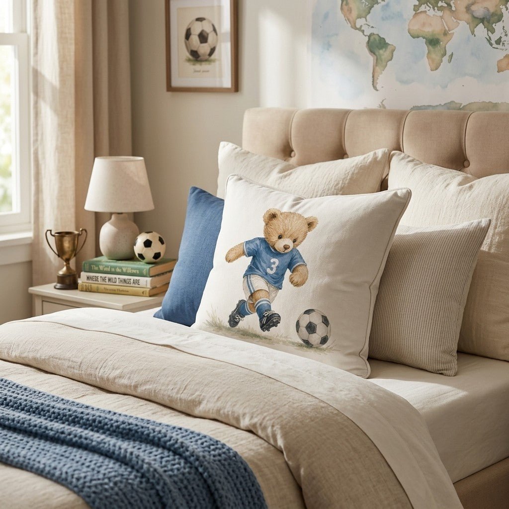 Teddy Bear Soccer Throw Pillow - Benton Lane Home - Hillcroft Home