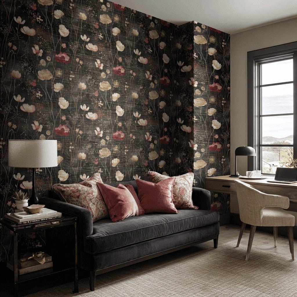 Tina Abstract Floral Faux Grasscloth Wallpaper - Painted Paper
